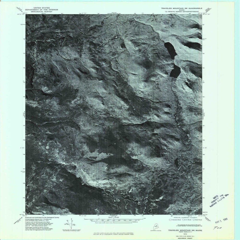 YellowMaps Traveler Mountain SW ME topo map, 1:24000 Scale, 7.5 X 7.5 Minute, Historical, 1975, Updated 1981, 27.3 x 21.6 in - Polypropylene