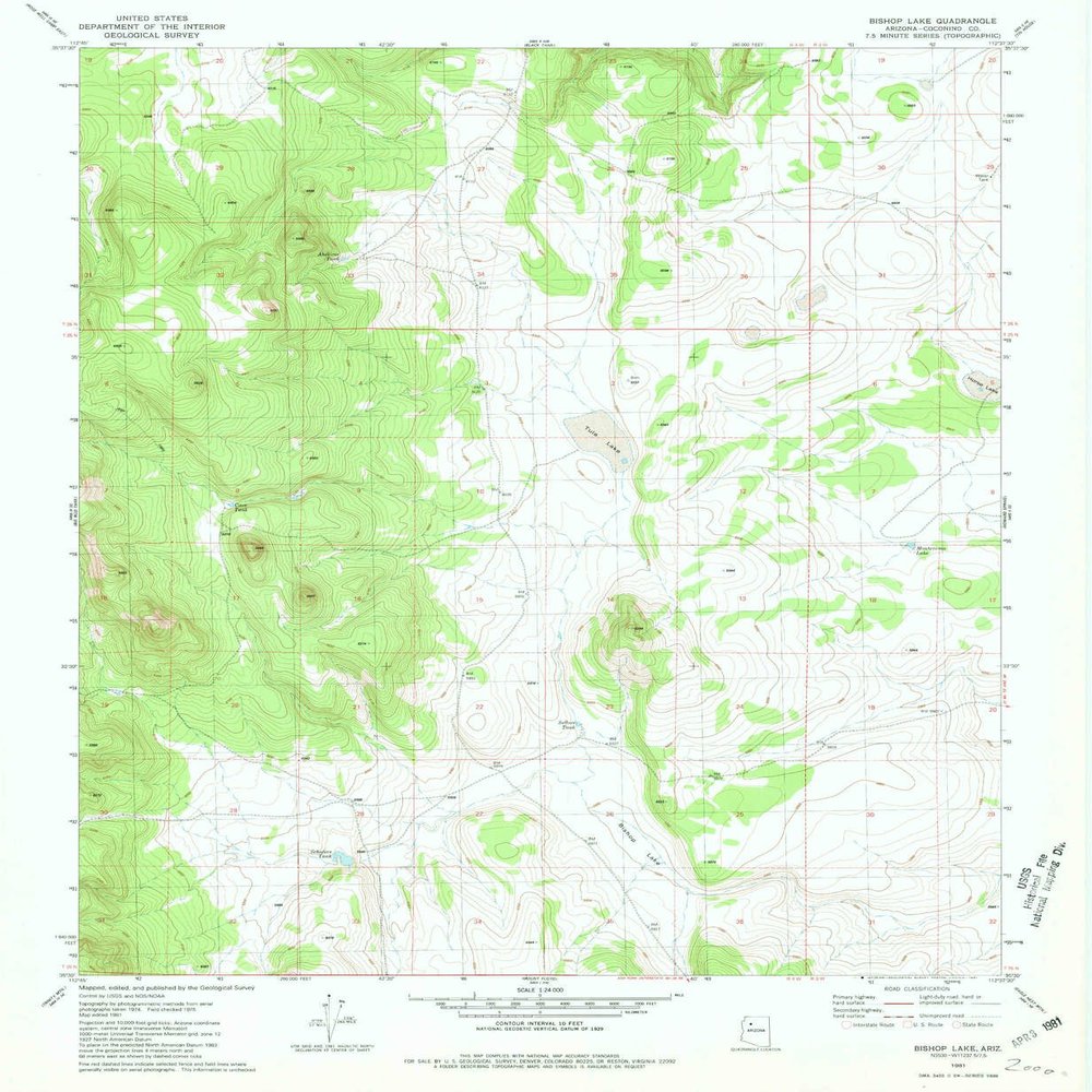 YellowMaps Bishop Lake AZ topo map, 1:24000 Scale, 7.5 X 7.5 Minute, Historical, 1981, Updated 1981, 26.8 x 22 in - Polypropylene