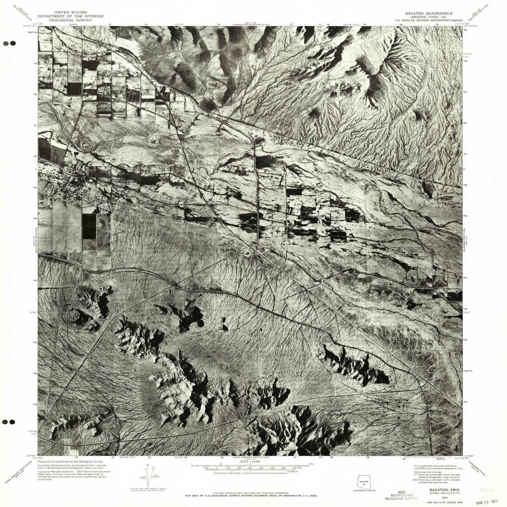 YellowMaps Sacaton AZ topo map, 1:24000 Scale, 7.5 X 7.5 Minute, Historical, 1971, Updated 1972, 26.8 x 22.9 in - Polypropylene