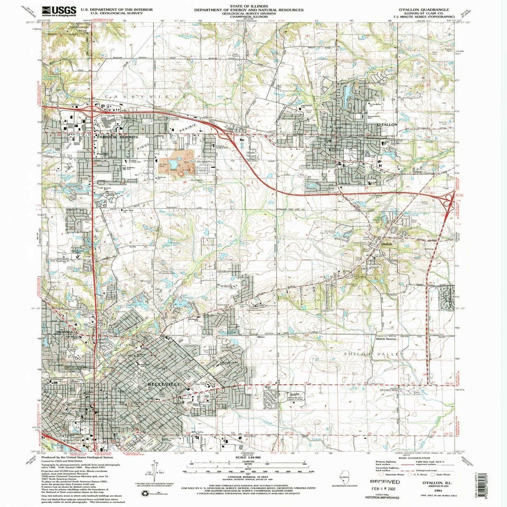 O Fallon IL topo map, 1:24000 Scale, 7.5 X 7.5 Minute, Historical, 1991, Updated 1991, 26.9 x 22 in - Tyvek