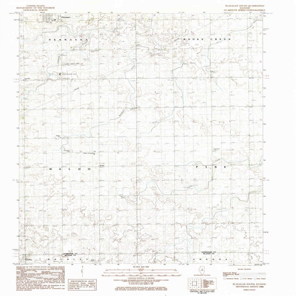 YellowMaps Flanagan South IL topo map, 1:24000 Scale, 7.5 X 7.5 Minute, Historical, 1984, Updated 1985, 26.9 x 21 in - Tyvek