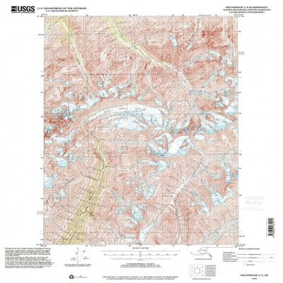 YellowMaps Anchorage C 4 AK topo map, 1:63360 Scale, 15 X 15 Minute, Historical, 1994, Updated 2001, 21.5 x 18 in - Polypropylene