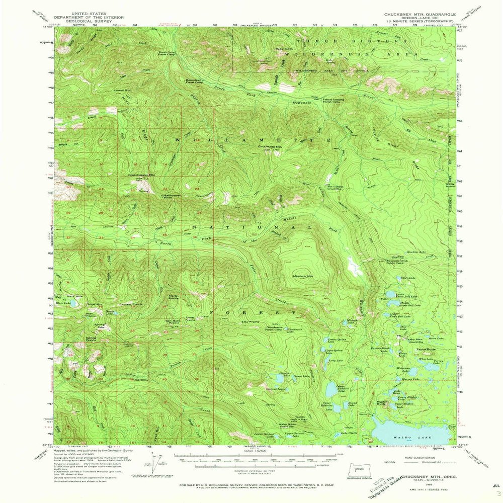 YellowMaps Chucksney MTN OR topo map, 1:62500 Scale, 15 X 15 Minute, Historical, 1955, Updated 1973, 21 x 15.8 in - Polypropylene