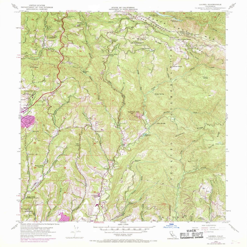 YellowMaps Laurel CA topo map, 1:24000 Scale, 7.5 X 7.5 Minute, Historical, 1955, Updated 1969, 26.9 x 22 in - Tyvek