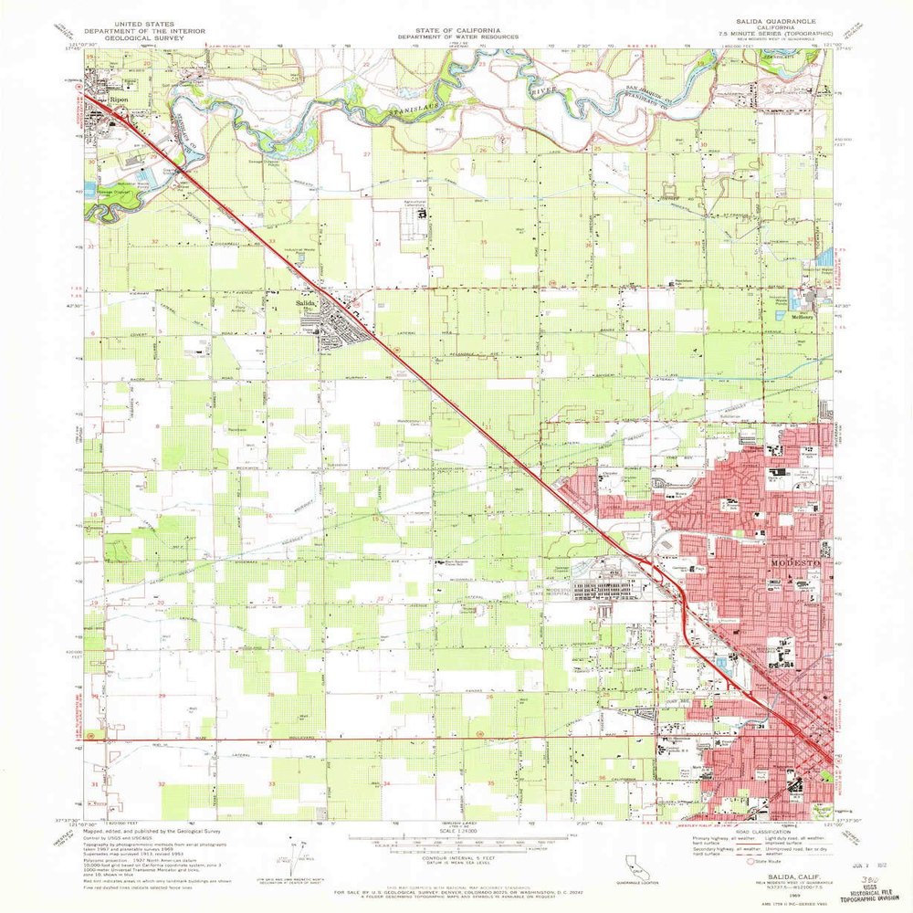 YellowMaps Salida CA topo map, 1:24000 Scale, 7.5 X 7.5 Minute, Historical, 1969, Updated 1972, 26.9 x 22 in - Polypropylene
