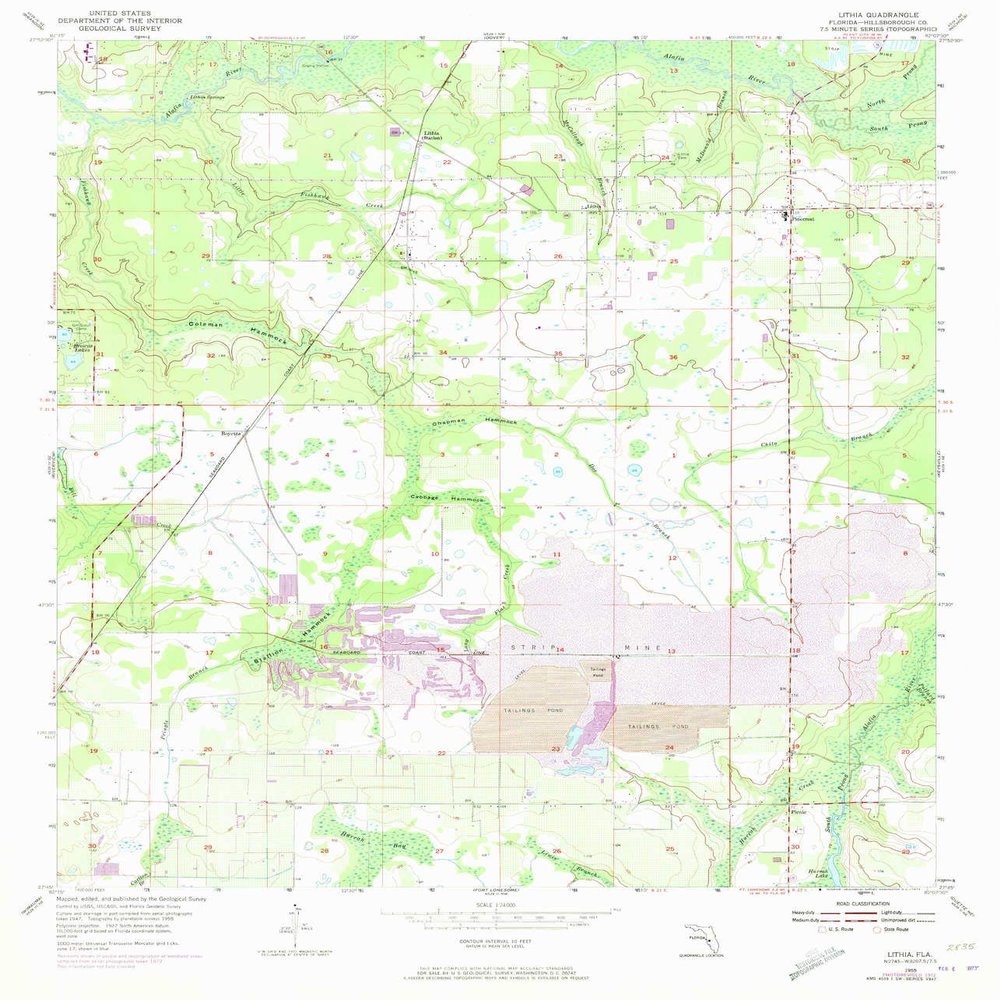 YellowMaps Lithia FL topo map, 1:24000 Scale, 7.5 X 7.5 Minute, Historical, 1955, Updated 1973, 26.8 x 23 in - Polypropylene
