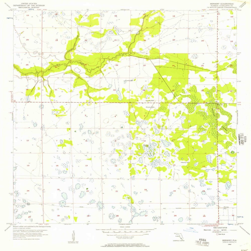 YellowMaps Bermont FL topo map, 1:24000 Scale, 7.5 X 7.5 Minute, Historical, 1956, Updated 1957, 26.8 x 22.9 in - Polypropylene