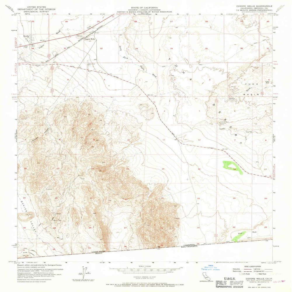 Coyote Wells CA topo map, 1:24000 Scale, 7.5 X 7.5 Minute, Historical, 1957, Updated 1967, 26.9 x 22 in - Tyvek