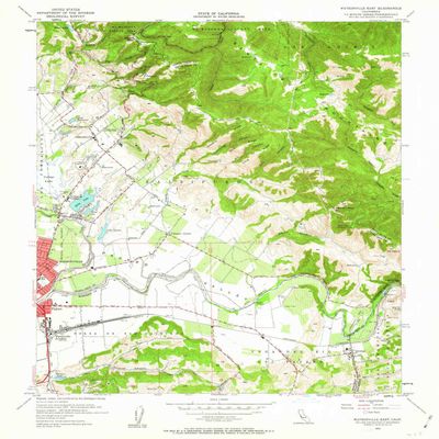 YellowMaps Watsonville East CA topo map, 1:24000 Scale, 7.5 X 7.5 Minute, Historical, 1955, Updated 1963, 26.9 x 22 in - Polypropylene