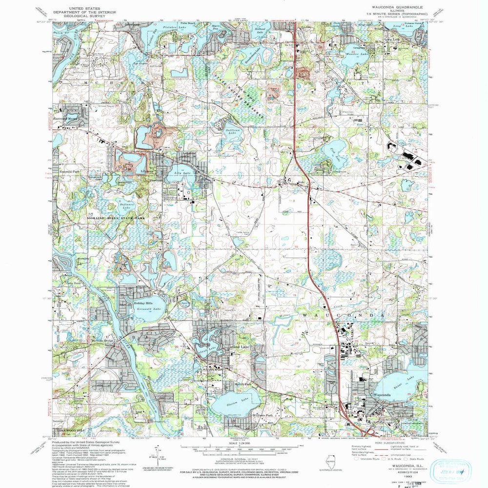 YellowMaps Wauconda IL topo map, 1:24000 Scale, 7.5 X 7.5 Minute, Historical, 1993, Updated 1993, 26.8 x 22 in - Polypropylene