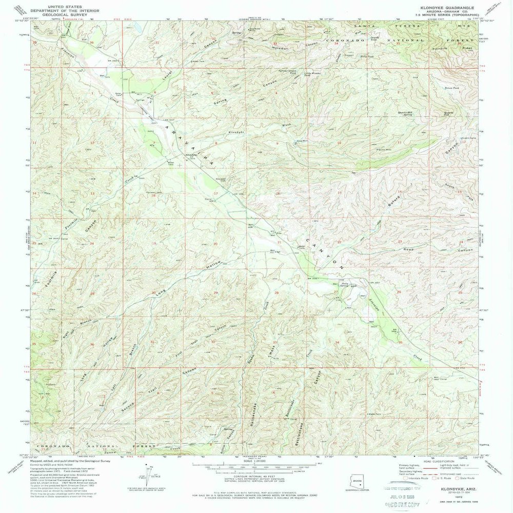 YellowMaps Klondyke AZ topo map, 1:24000 Scale, 7.5 X 7.5 Minute, Historical, 1972, Updated 1979, 26.9 x 22 in - Polypropylene