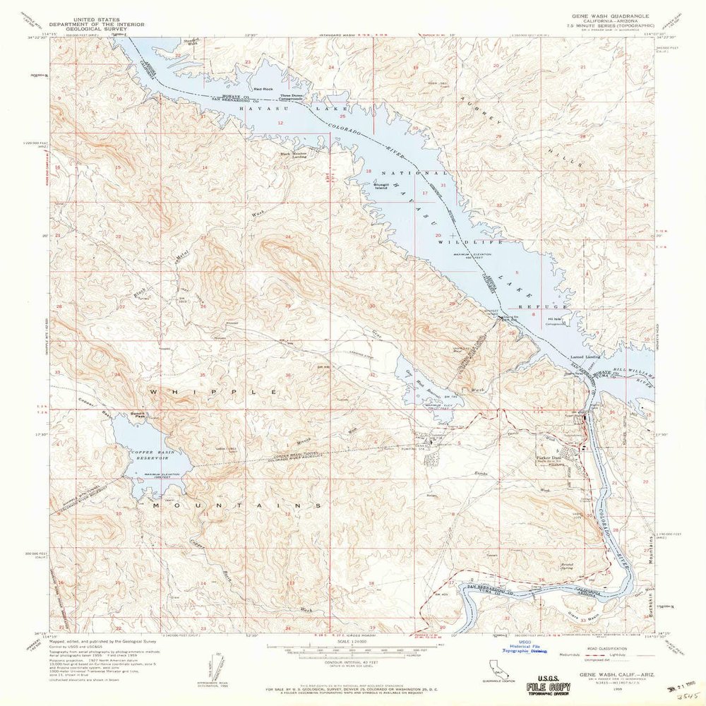 YellowMaps Gene Wash CA topo map, 1:24000 Scale, 7.5 X 7.5 Minute, Historical, 1959, Updated 1960, 26.9 x 22 in - Polypropylene