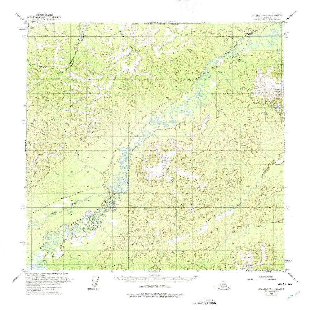 YellowMaps Iditarod D 1 AK topo map, 1:63360 Scale, 15 X 15 Minute, Historical, 1954, Updated 1975, 21.7 x 19.1 in - Tyvek