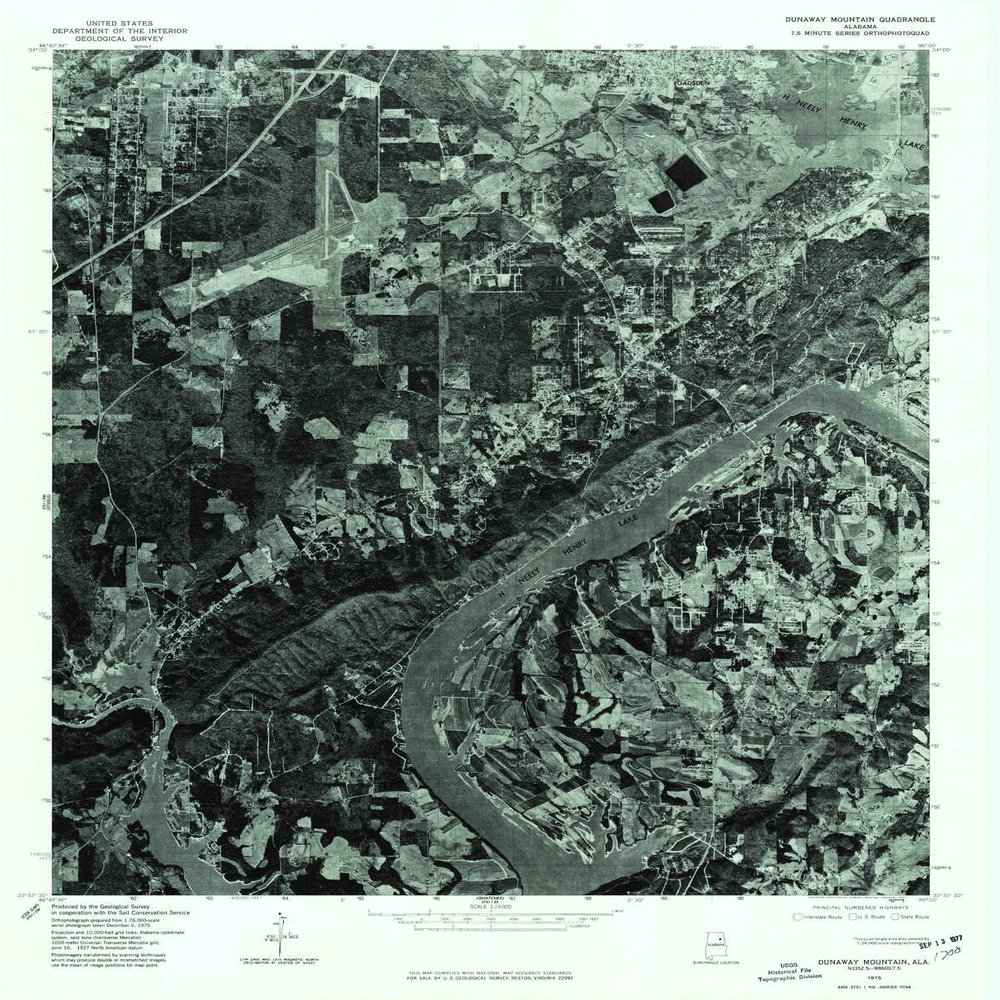 YellowMaps Dunaway Mountain AL topo map, 1:24000 Scale, 7.5 X 7.5 Minute, Historical, 1975, Updated 1977, 26.9 x 21.6 in - Polypropylene