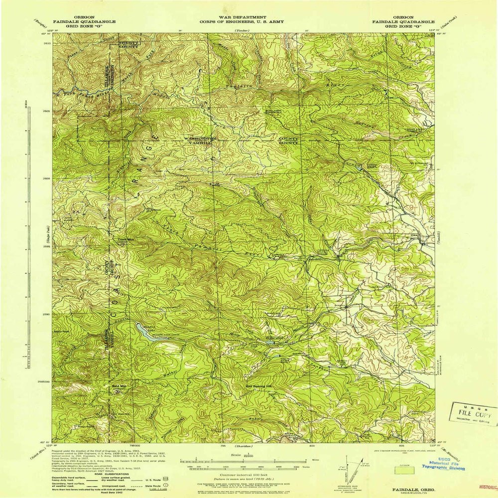 YellowMaps Fairdale OR topo map, 1:62500 Scale, 15 X 15 Minute, Historical, 1942, 21.3 x 16.1 in - Tyvek