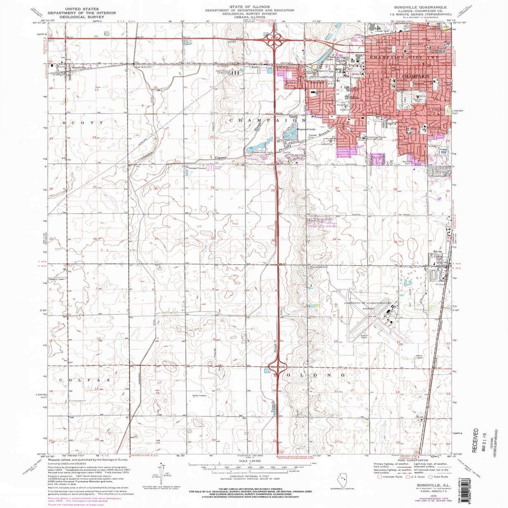 YellowMaps Bondville IL topo map, 1:24000 Scale, 7.5 X 7.5 Minute, Historical, 1970, Updated 1976, 26.8 x 22 in - Polypropylene