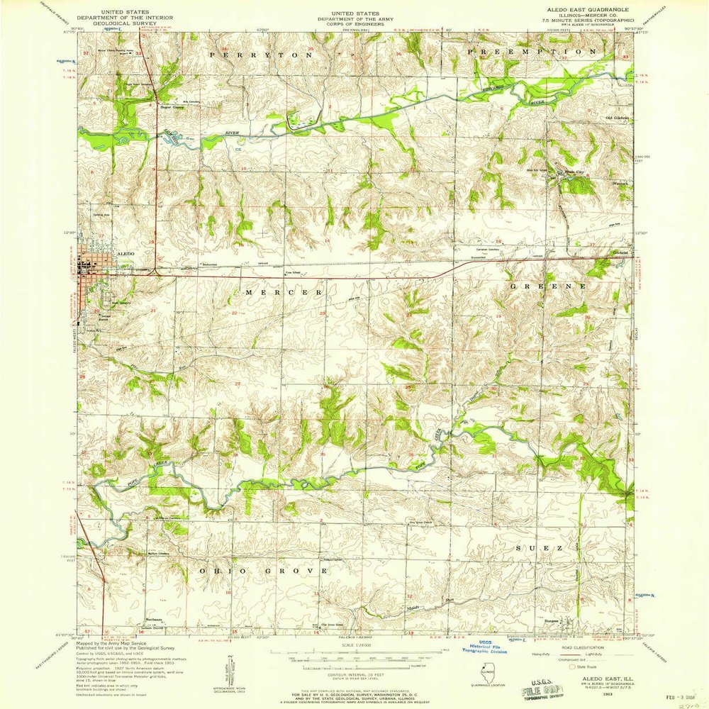 YellowMaps Aledo East IL topo map, 1:24000 Scale, 7.5 X 7.5 Minute, Historical, 1953, Updated 1958, 26.8 x 21.9 in - Polypropylene