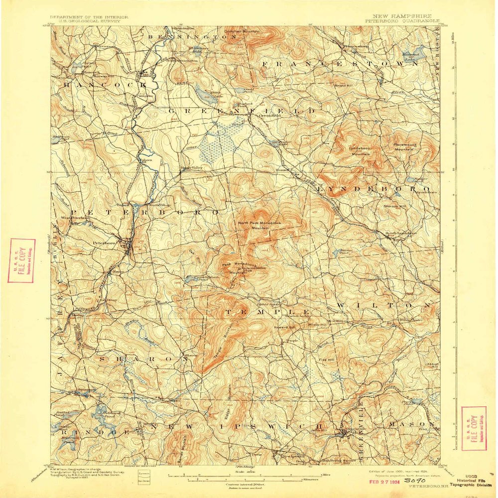 YellowMaps Peterboro NH topo map, 1:62500 Scale, 15 X 15 Minute, Historical, 1900, Updated 1924, 19.8 x 16.5 in - Tyvek