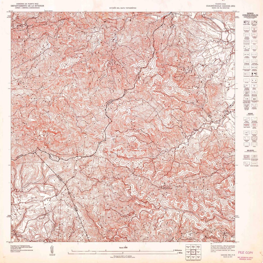 YellowMaps Caguas NO PR topo map, 1:10000 Scale, 3.75 X 3.75 Minute, Historical, 1947, 31.2 x 30.6 in - Polypropylene