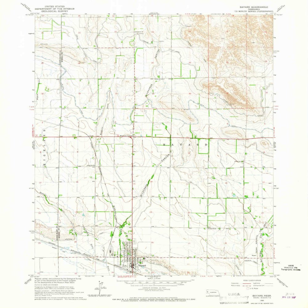 YellowMaps Bayard NE topo map, 1:24000 Scale, 7.5 X 7.5 Minute, Historical, 1965, Updated 1967, 26.9 x 22 in - Tyvek