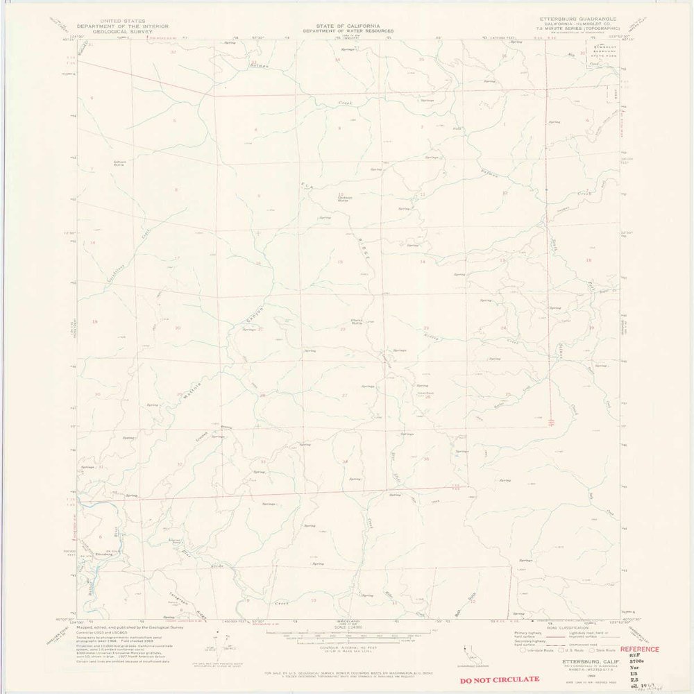 YellowMaps Ettersburg CA topo map, 1:24000 Scale, 7.5 X 7.5 Minute, Historical, 1969, Updated 1974, 27.1 x 22.2 in - Tyvek