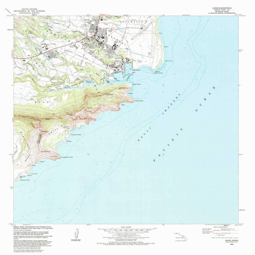 YellowMaps Lihue HI topo map, 1:24000 Scale, 7.5 X 7.5 Minute, Historical, 1983, Updated 1984, 27.8 x 24 in - Tyvek