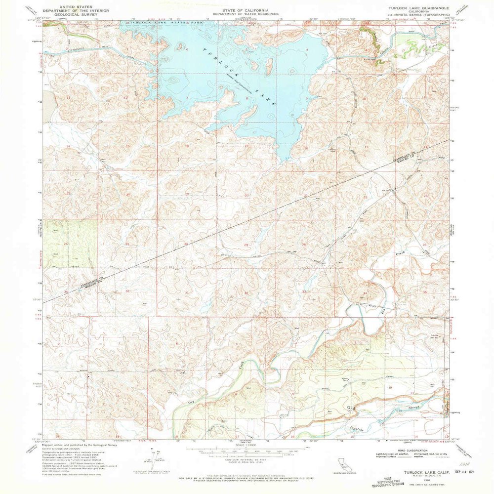 YellowMaps Turlock Lake CA topo map, 1:24000 Scale, 7.5 X 7.5 Minute, Historical, 1968, Updated 1971, 26.8 x 22 in - Tyvek