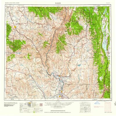 YellowMaps Baker OR topo map, 1:250000 Scale, 1 X 2 Degree, Historical, 1959, Updated 1959, 22.1 x 28 in - Polypropylene