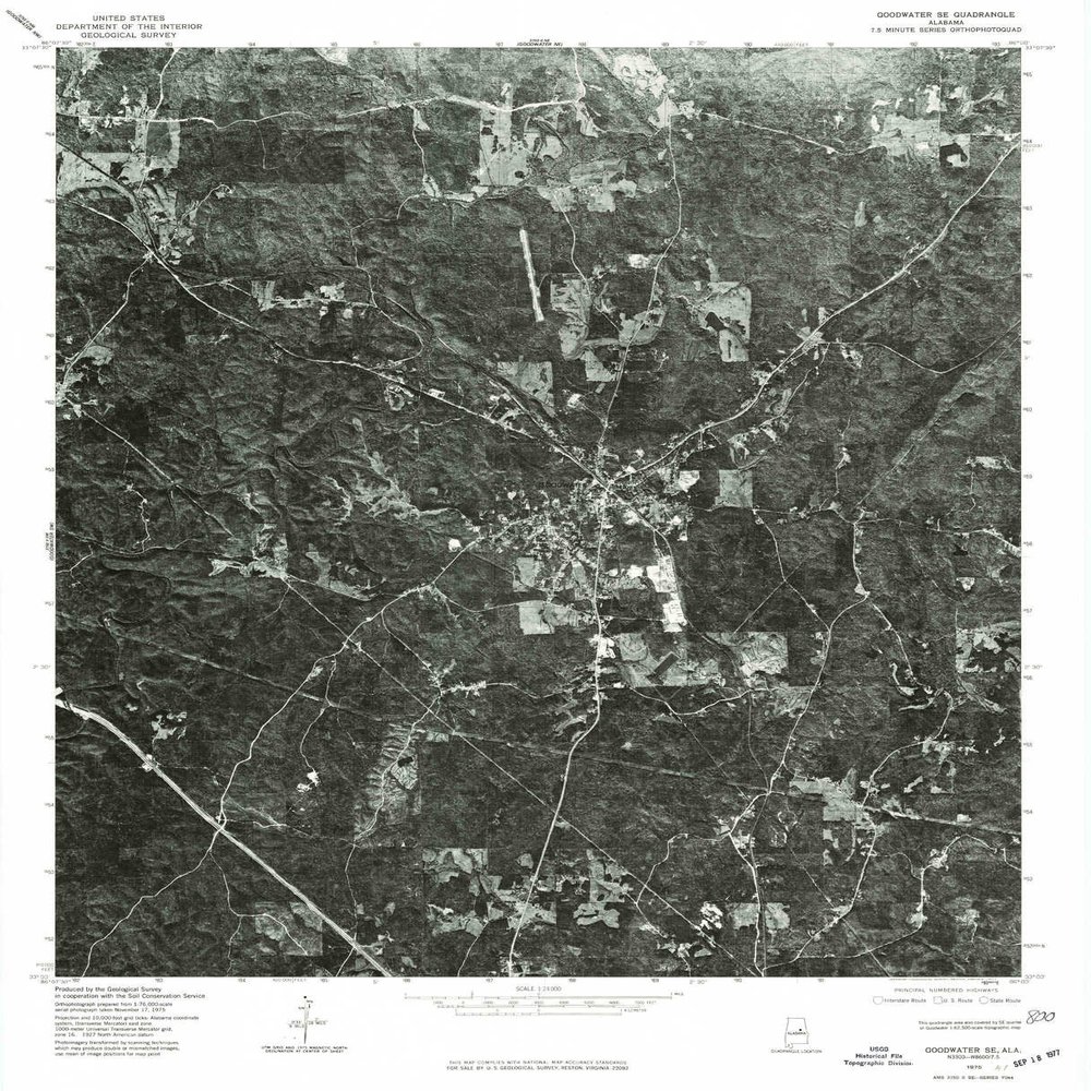 YellowMaps Goodwater SW AL topo map, 1:24000 Scale, 7.5 X 7.5 Minute, Historical, 1975, Updated 1977, 26.7 x 21.6 in - Polypropylene