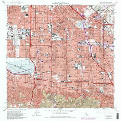 YellowMaps Van Nuys CA topo map, 1:24000 Scale, 7.5 X 7.5 Minute, Historical, 1966, Updated 1987, 26.9 x 21.5 in - Polypropylene