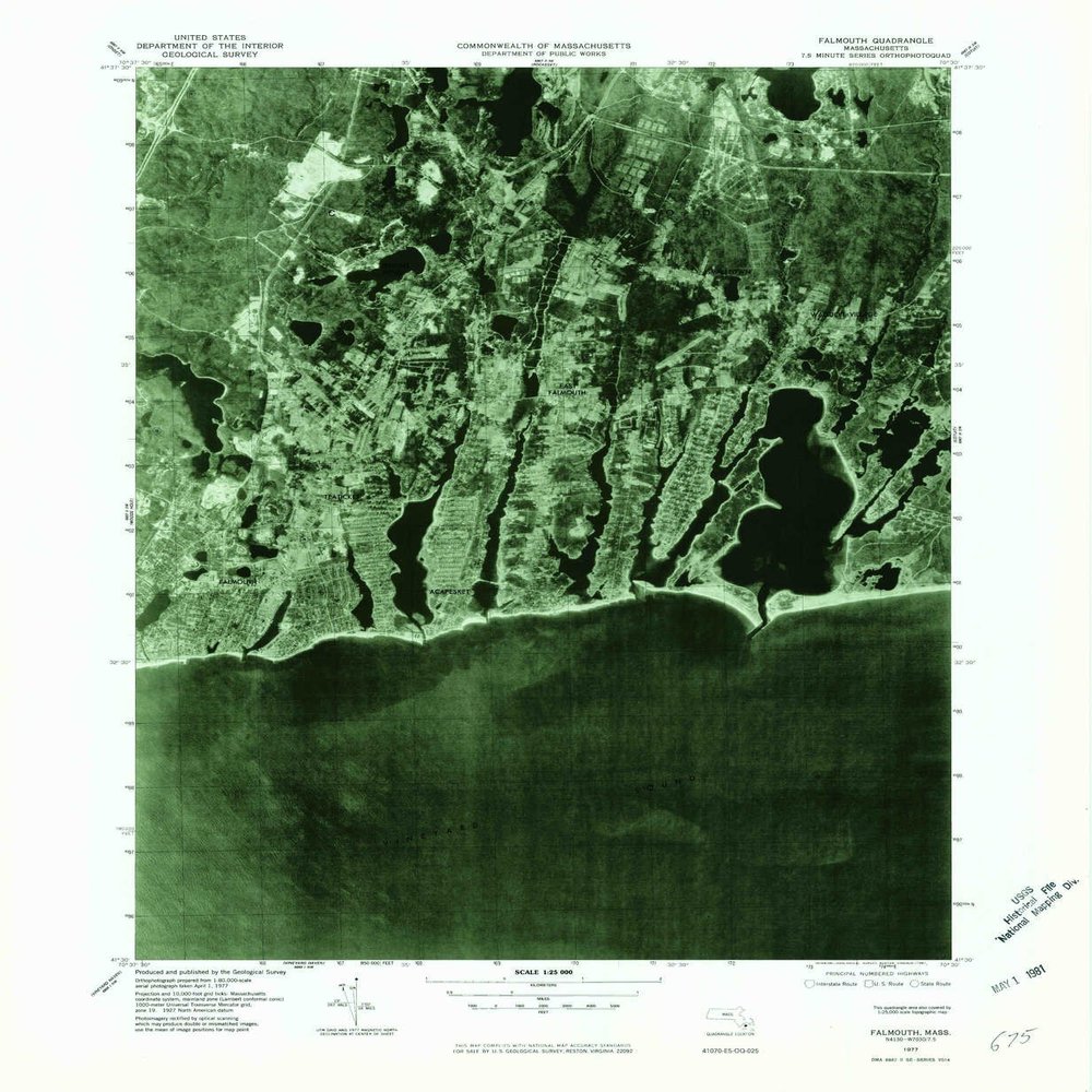YellowMaps Falmouth MA topo map, 1:25000 Scale, 7.5 X 7.5 Minute, Historical, 1977, Updated 1981, 26.8 x 22 in - Polypropylene