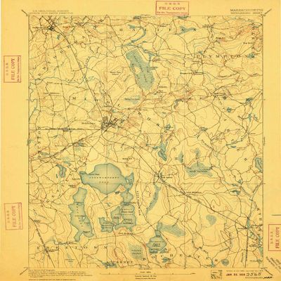 YellowMaps Middleboro MA topo map, 1:62500 Scale, 15 X 15 Minute, Historical, 1893, Updated 1909, 19.5 x 15.7 in - Polypropylene