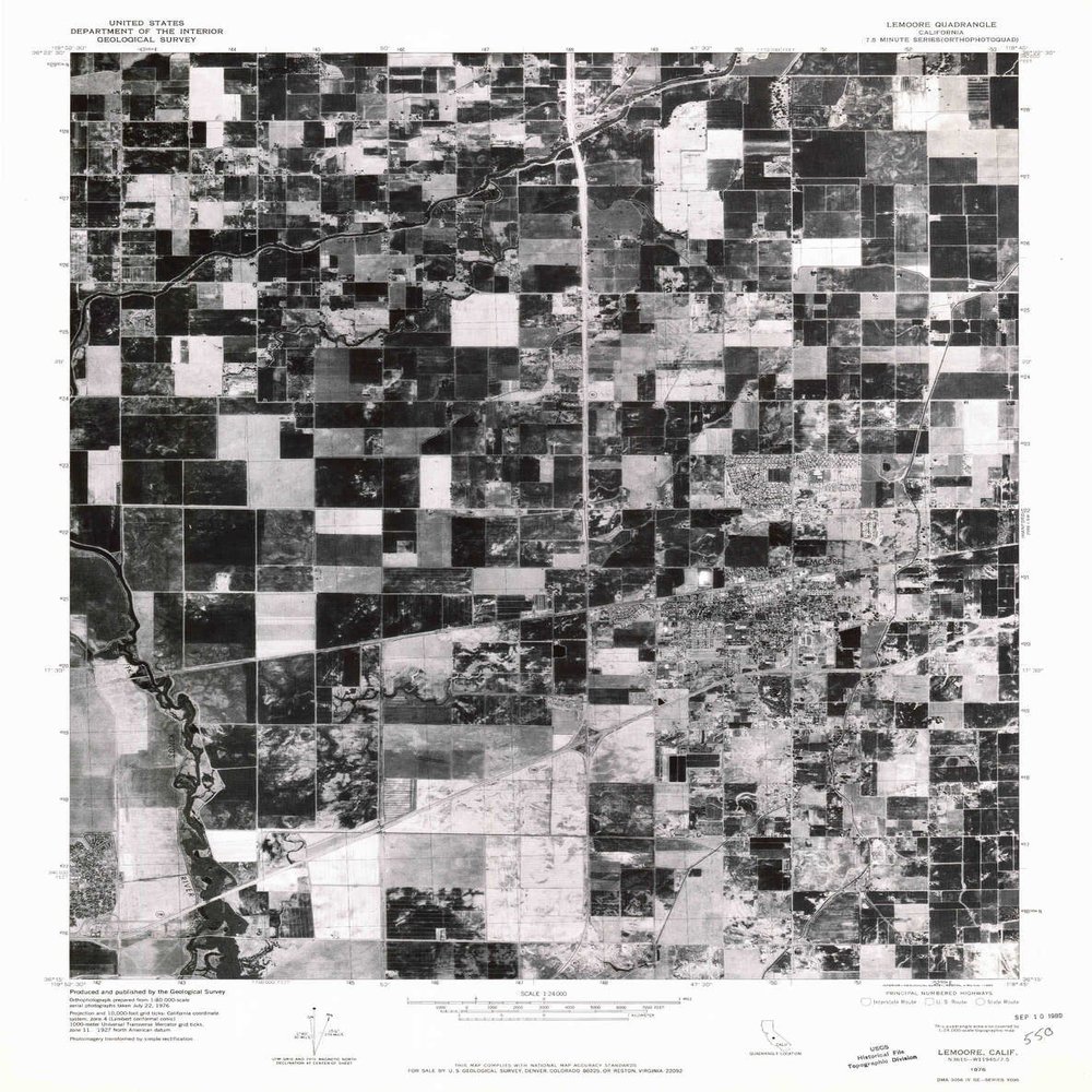 YellowMaps Lemoore CA topo map, 1:24000 Scale, 7.5 X 7.5 Minute, Historical, 1976, Updated 1980, 26.7 x 21.1 in - Polypropylene