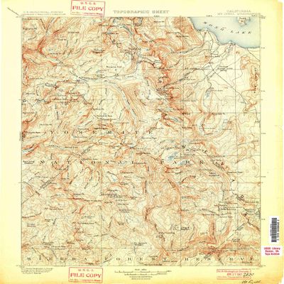 Mt Lyell CA topo map, 1:125000 Scale, 30 X 30 Minute, Historical, 1901, Updated 1901, 19.9 x 16.5 in - Tyvek