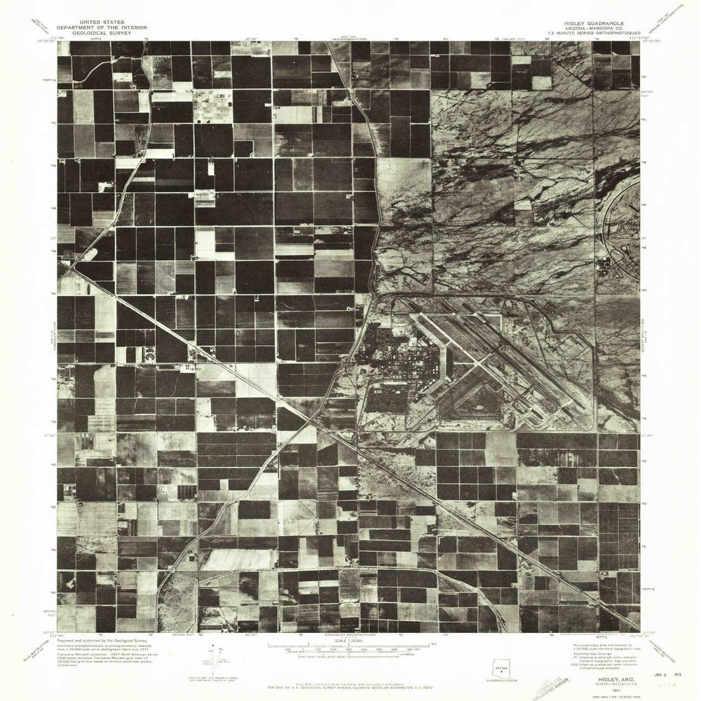 YellowMaps Higley AZ topo map, 1:24000 Scale, 7.5 X 7.5 Minute, Historical, 1971, Updated 1972, 26.9 x 23 in - Polypropylene