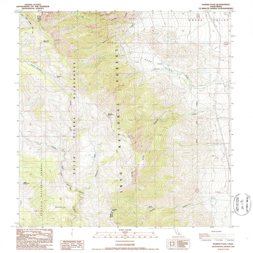 YellowMaps Haiwee Pass CA topo map, 1:24000 Scale, 7.5 X 7.5 Minute, Historical, 1987, Updated 1987, 26.7 x 22 in - Polypropylene