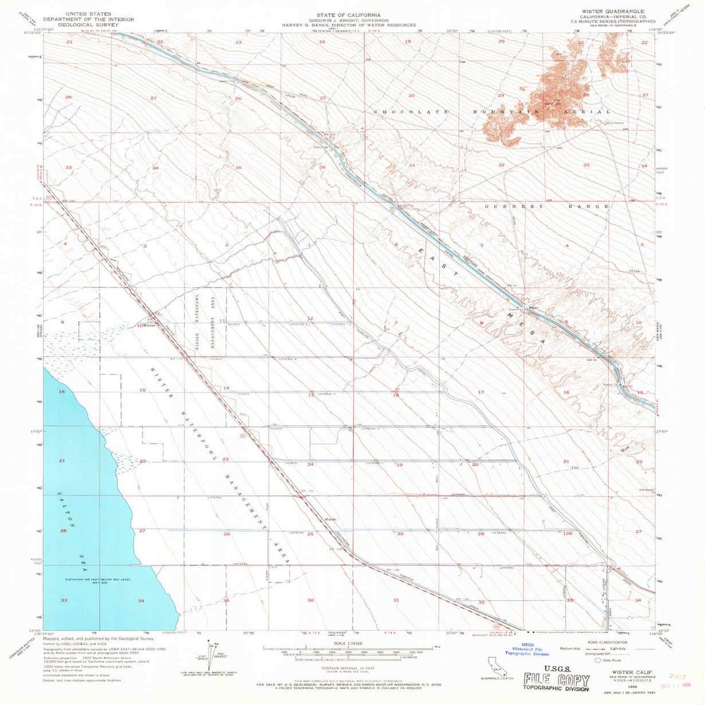 YellowMaps Wister CA topo map, 1:24000 Scale, 7.5 X 7.5 Minute, Historical, 1956, Updated 1968, 26.8 x 22 in - Polypropylene