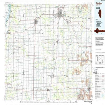 YellowMaps Galesburg IL topo map, 1:100000 Scale, 30 X 60 Minute, Historical, 1985, Updated 1988, 24.1 x 40.2 in - Polypropylene