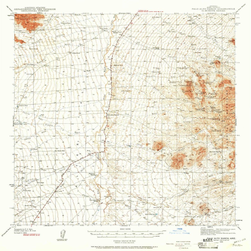 YellowMaps Palo Alto Ranch AZ topo map, 1:62500 Scale, 15 X 15 Minute, Historical, 1940, Updated 1961, 20.8 x 16.9 in - Polypropylene