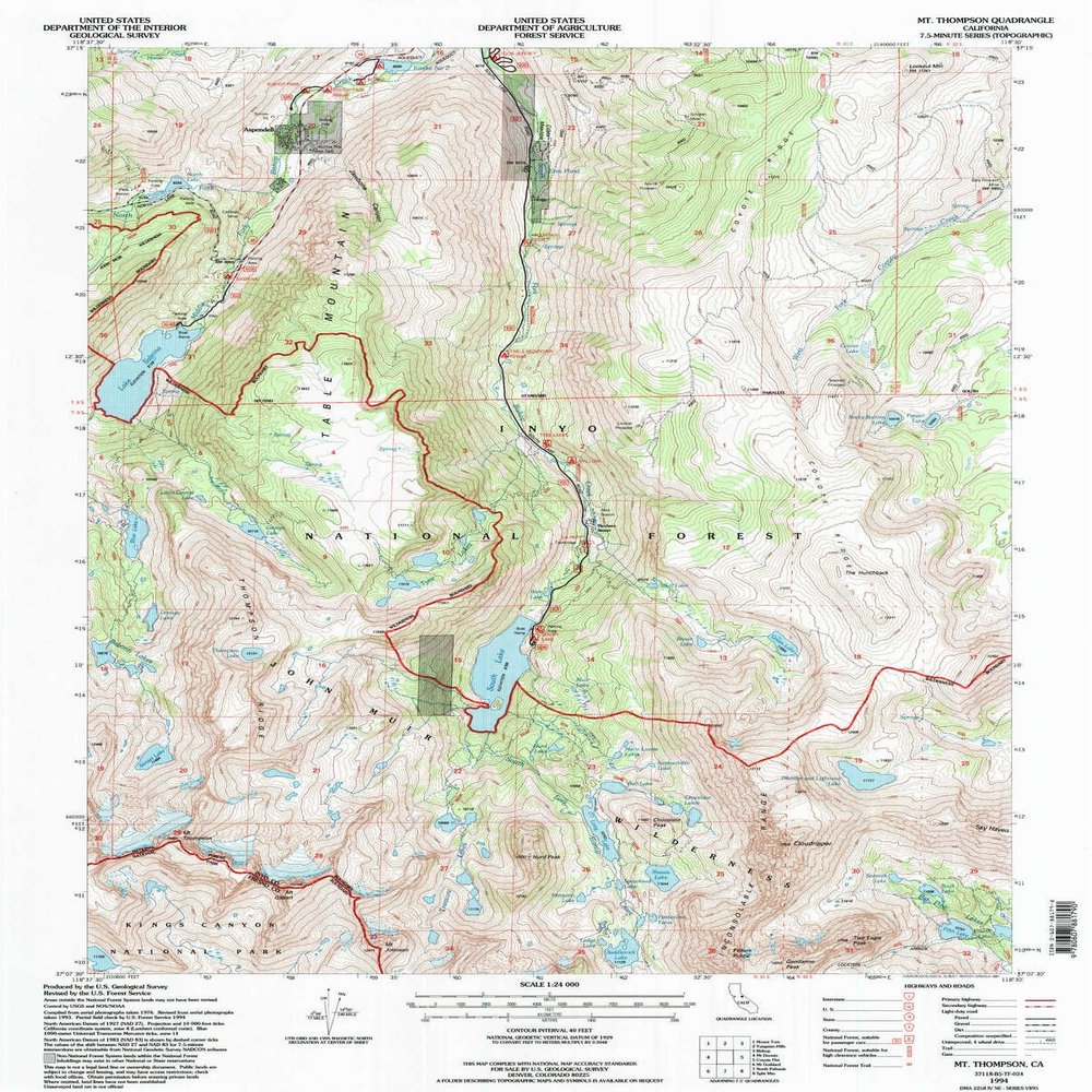 YellowMaps Mt Thompson CA topo map, 1:24000 Scale, 7.5 X 7.5 Minute, Historical, 1994, Updated 1997, 26.7 x 21.4 in - Polypropylene