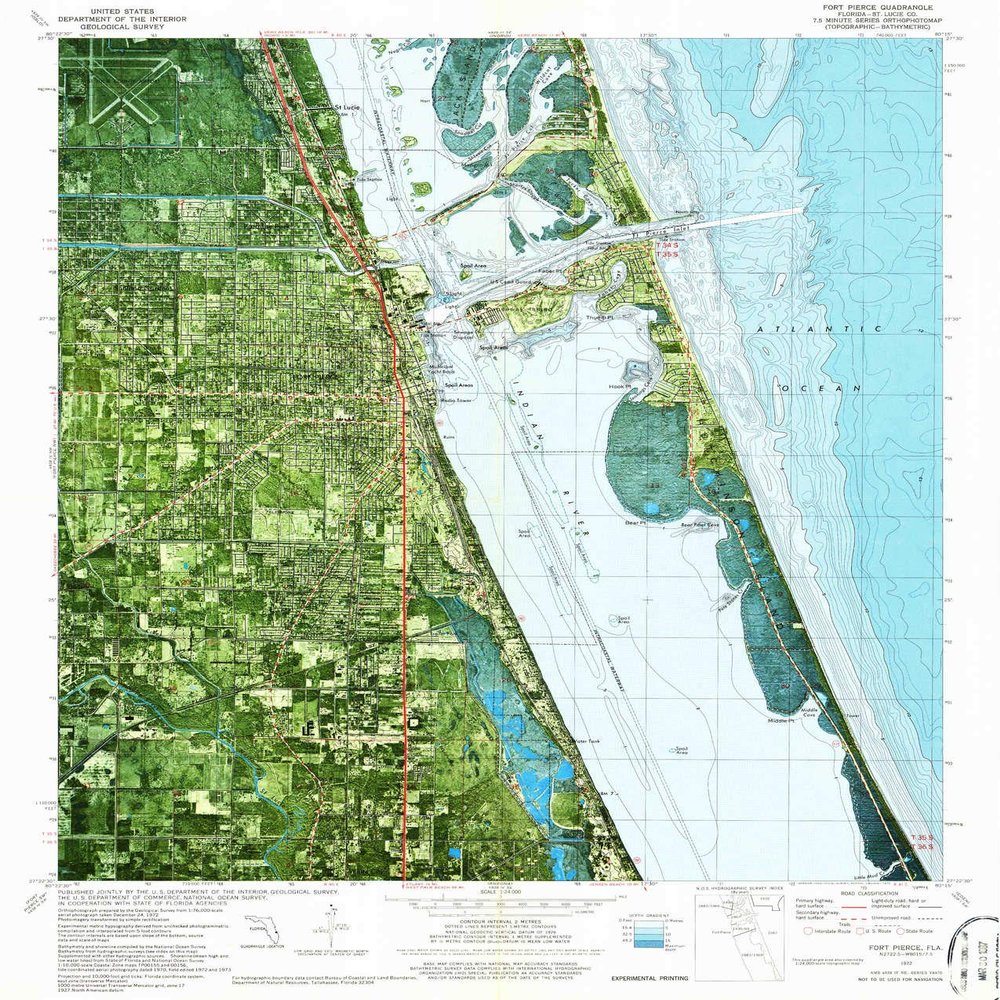 YellowMaps Fort Pierce FL topo map, 1:24000 Scale, 7.5 X 7.5 Minute, Historical, 1972, Updated 1975, 27 x 22.9 in - Polypropylene