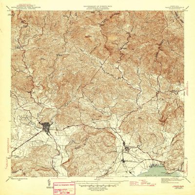 Yauco PR topo map, 1:30000 Scale, 7.5 X 7.5 Minute, Historical, 1946, 21.3 x 19.6 in - Tyvek
