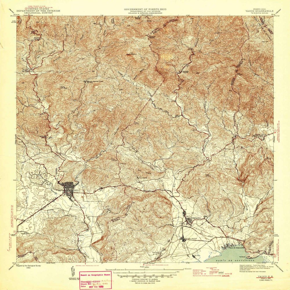 Yauco PR topo map, 1:30000 Scale, 7.5 X 7.5 Minute, Historical, 1946, 21.3 x 19.6 in - Tyvek