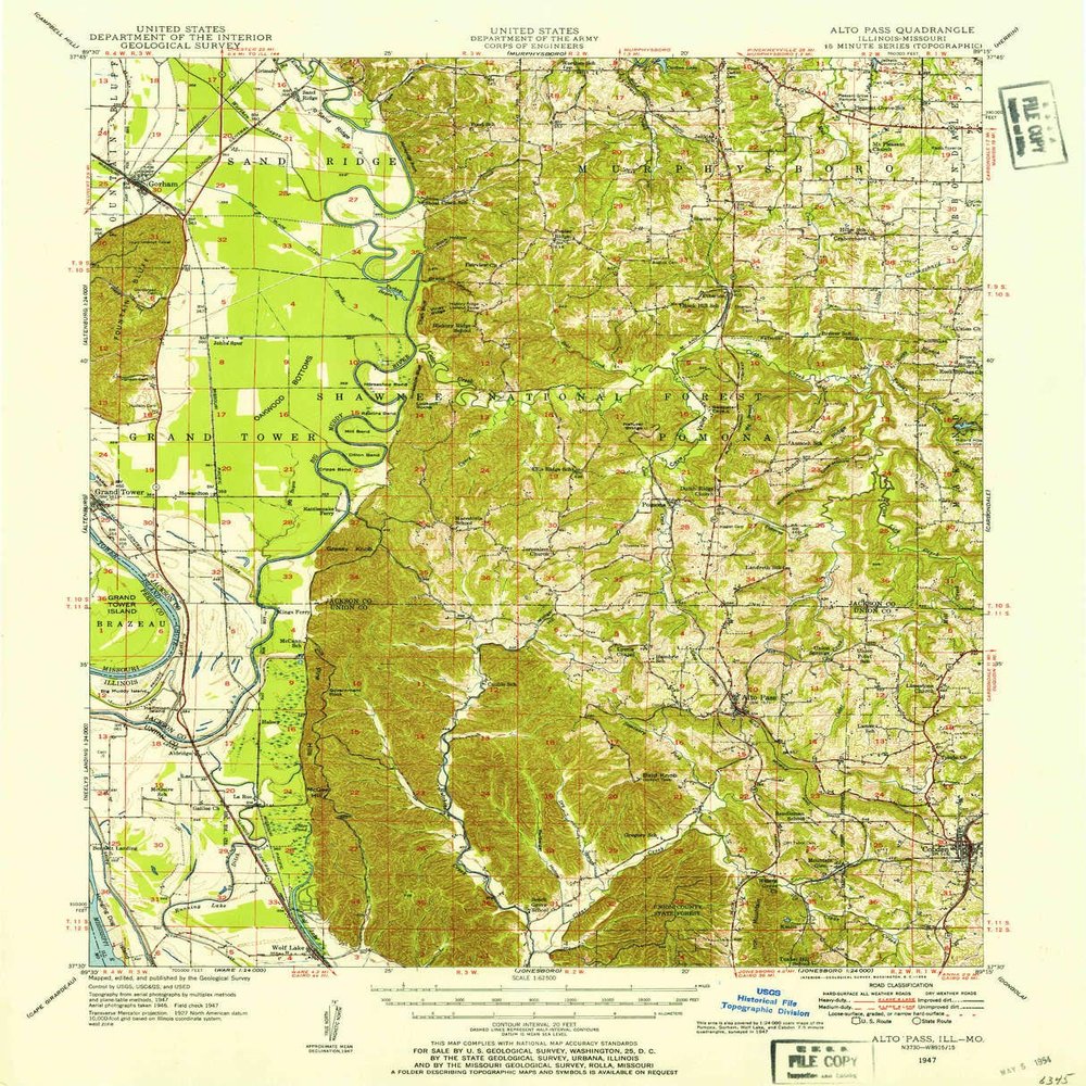 YellowMaps Alto Pass IL topo map, 1:62500 Scale, 15 X 15 Minute, Historical, 1947, Updated 1954, 20.9 x 16.9 in - Tyvek
