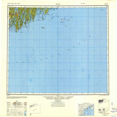 YellowMaps Bath ME topo map, 1:250000 Scale, 1 X 2 Degree, Historical, 1948, Updated 1948, 24 x 30.3 in - Tyvek