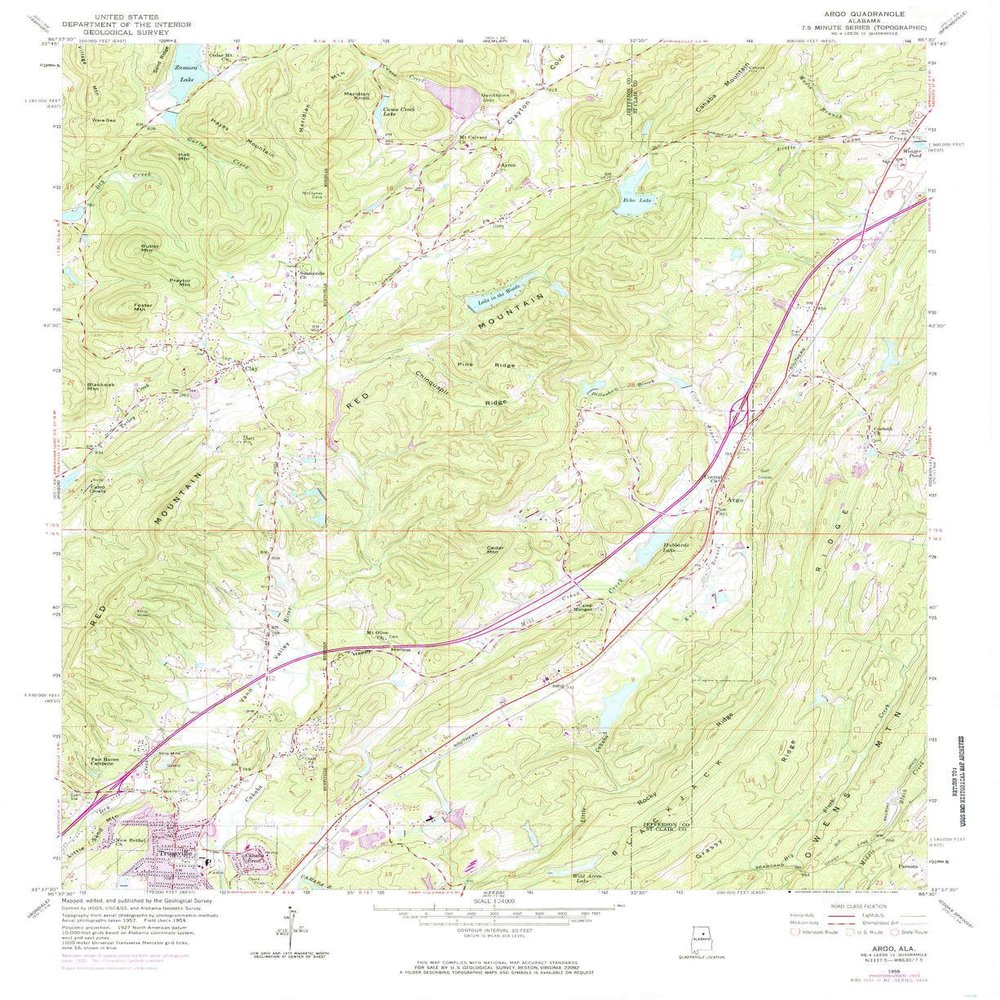 YellowMaps Argo AL topo map, 1:24000 Scale, 7.5 X 7.5 Minute, Historical, 1959, Updated 1985, 26.9 x 22 in - Tyvek