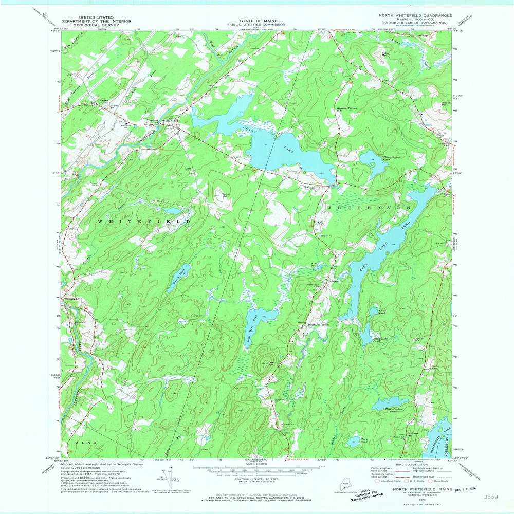 YellowMaps North Whitefield ME topo map, 1:24000 Scale, 7.5 X 7.5 Minute, Historical, 1970, Updated 1974, 27.4 x 21.6 in - Polypropylene