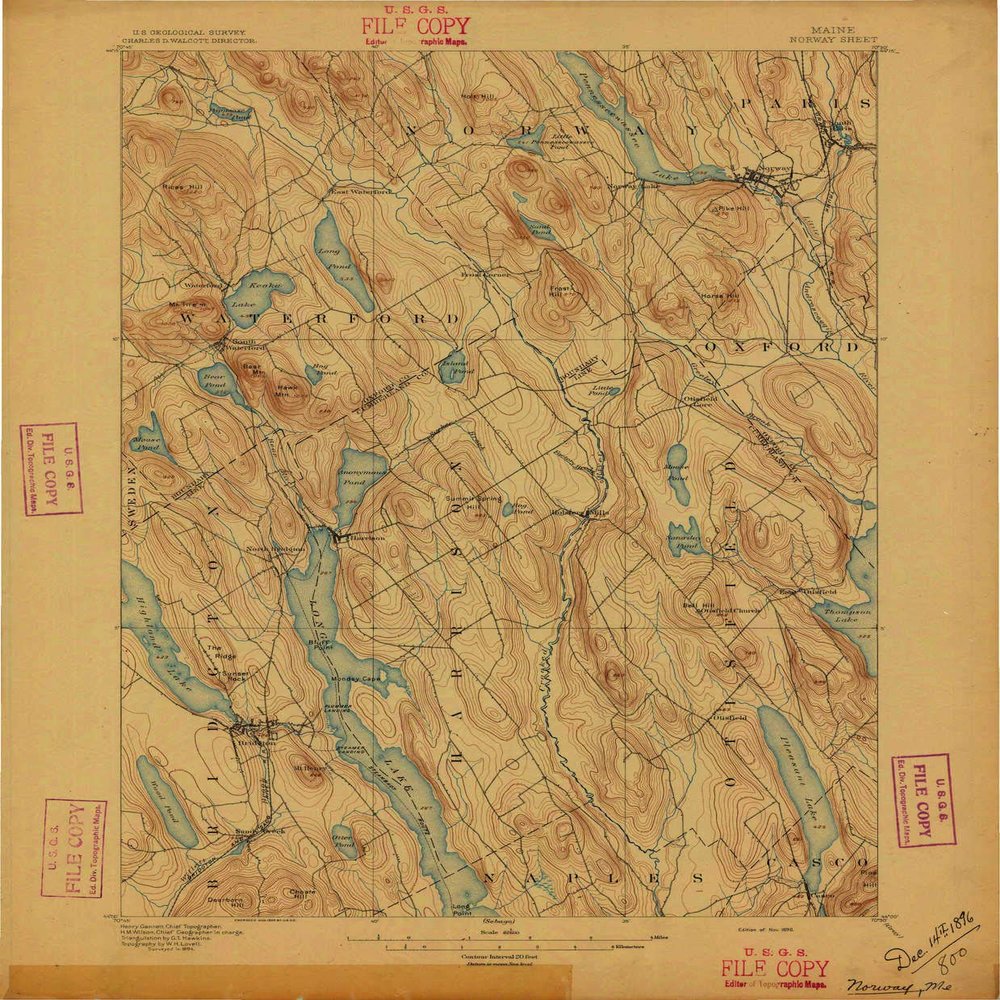 YellowMaps Norway ME topo map, 1:62500 Scale, 15 X 15 Minute, Historical, 1896, 20.2 x 16.7 in - Polypropylene