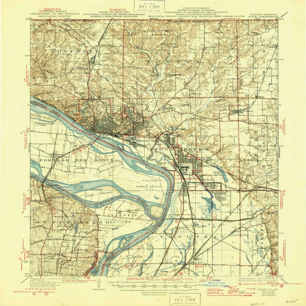 YellowMaps Alton IL topo map, 1:62500 Scale, 15 X 15 Minute, Historical, 1934, Updated 1946, 20.8 x 16.9 in - Polypropylene
