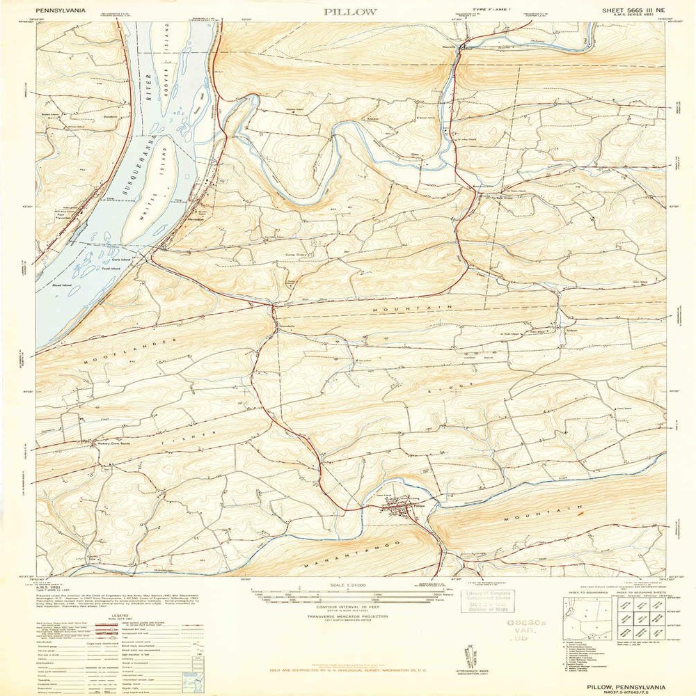 Pillow PA topo map, 1:24000 Scale, 7.5 X 7.5 Minute, Historical, 1947, 28.56 x 19.15 in - Tyvek